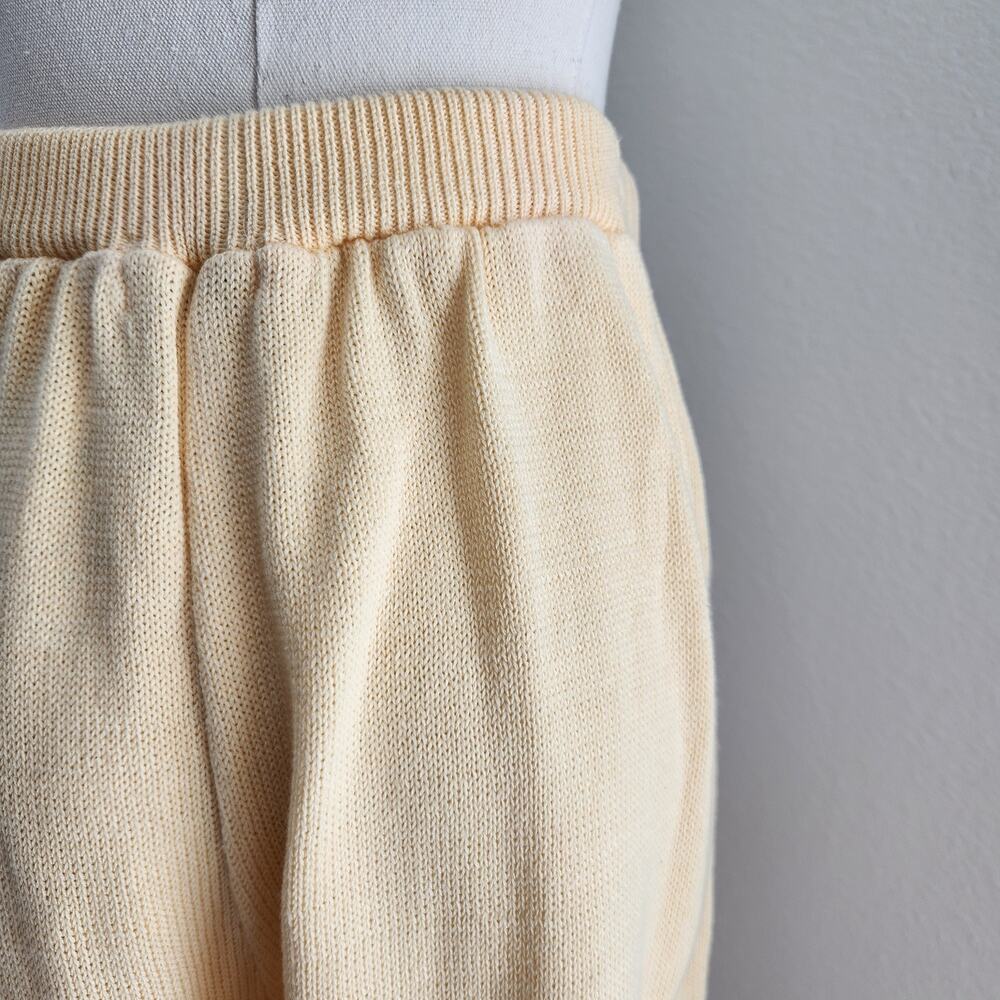 Vintage 90s Pastel Butter Yellow Cotton Knit High Waisted Jogger Pants XS S - Picture 6 of 9